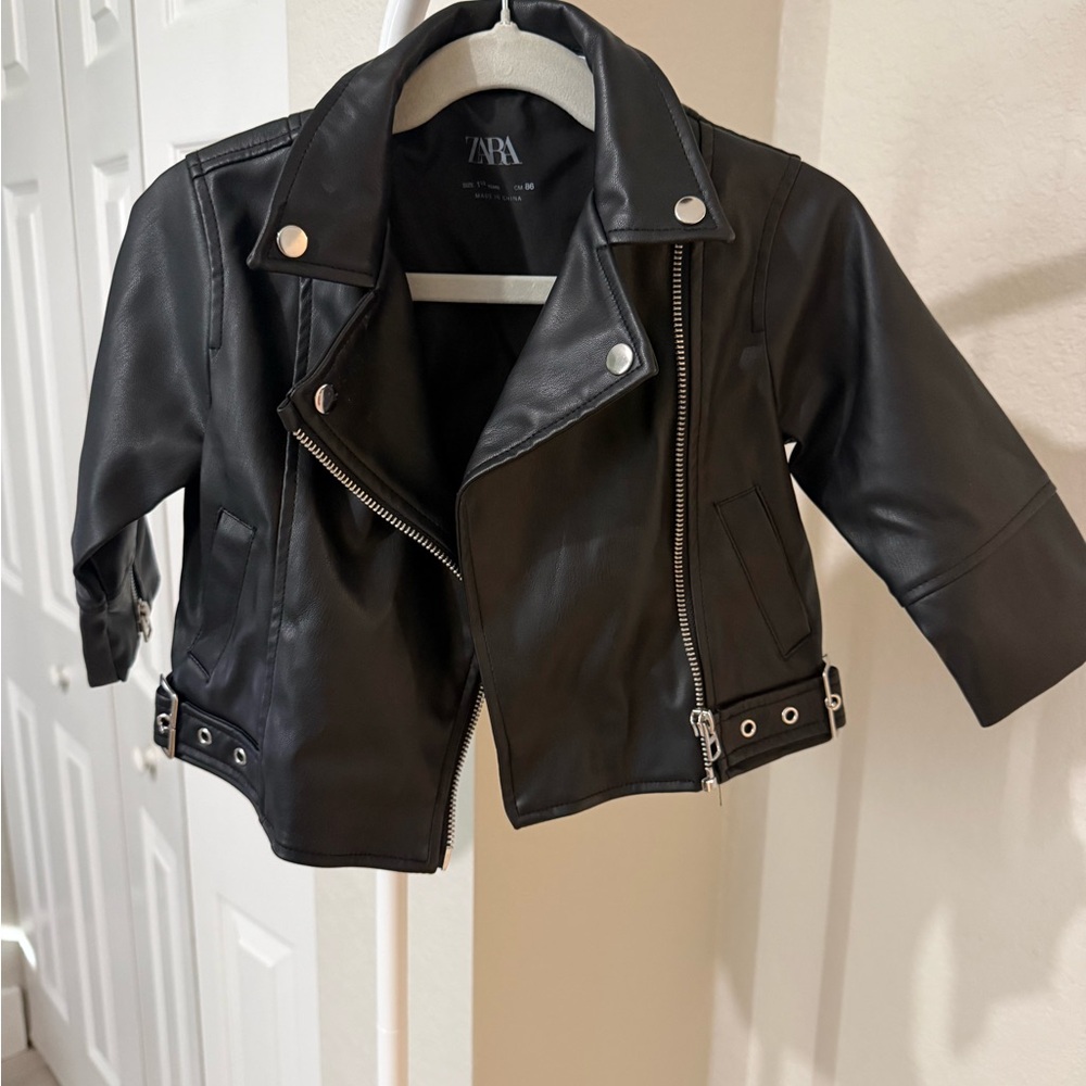 Zara Black Faux Leather Moto Jacket - Kids